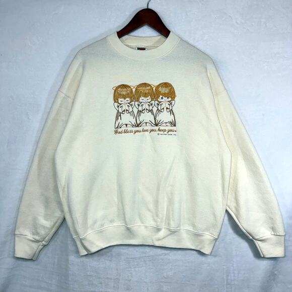 Hallmark Tops - Vintage 80s Fruit Of The Loom Hallmark L Praying Angels Cream Sweatshirt Grandma